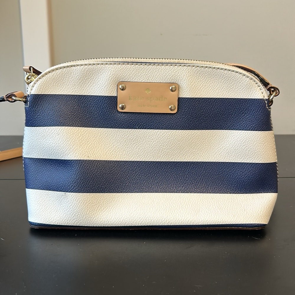 Kate Spade Blue and White Striped Crossbody Purse